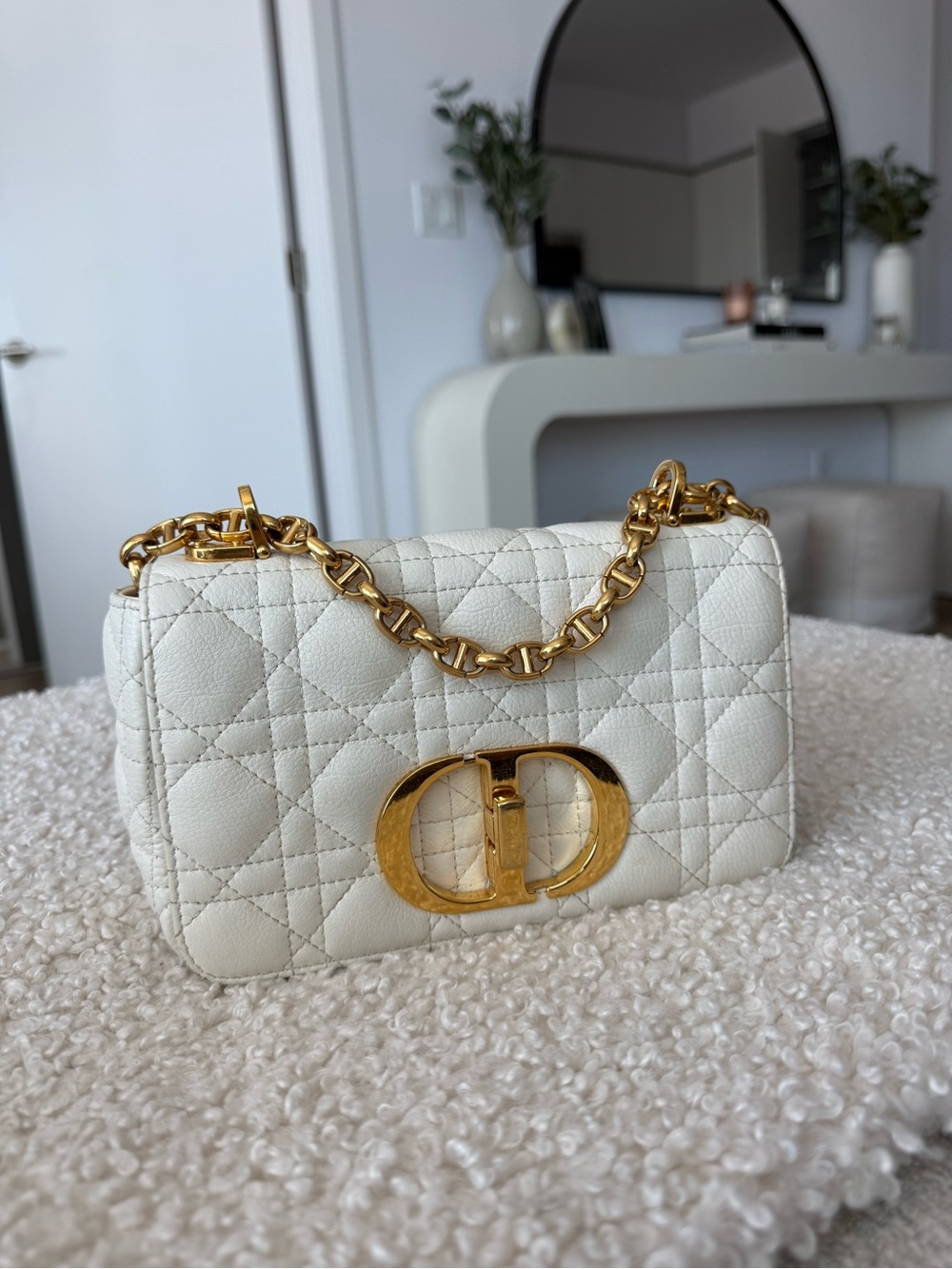 Dior Cream Quilted Shoulder Bag with Gold Chain